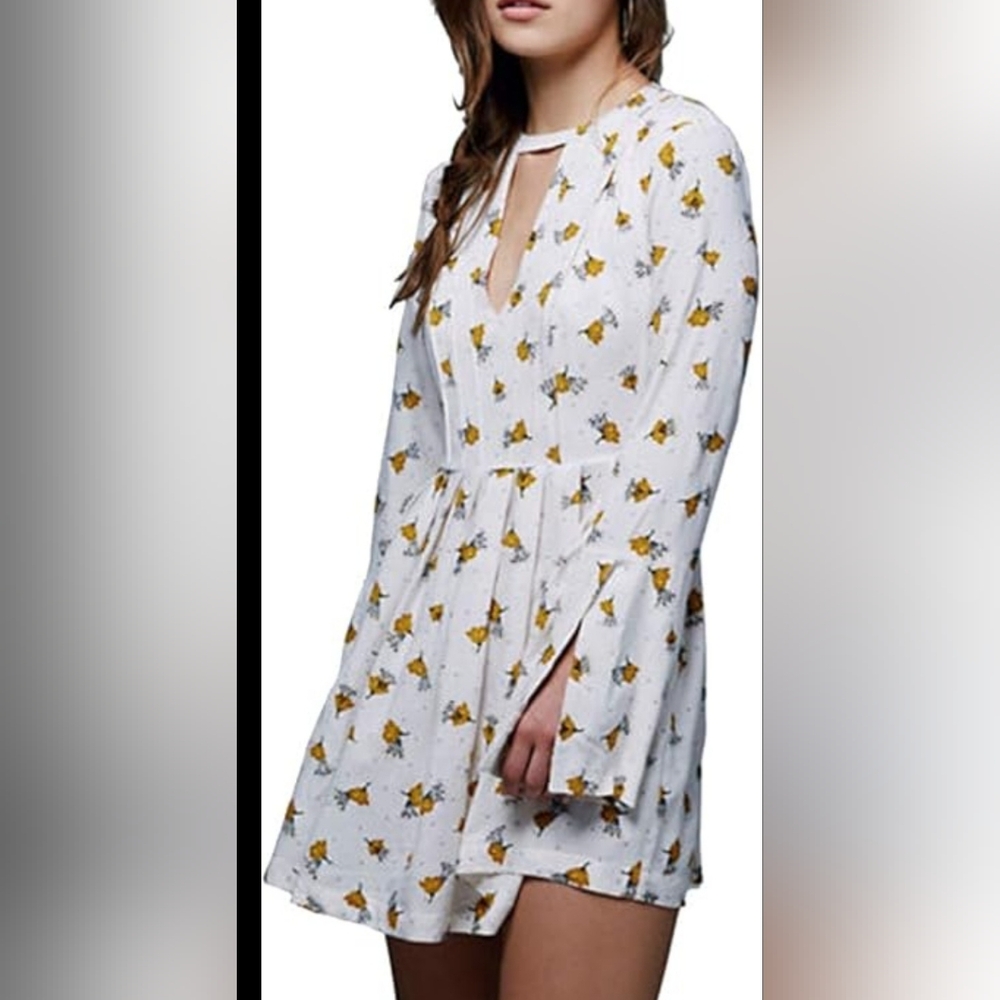 Free People White and Yellow Floral Mini Dress